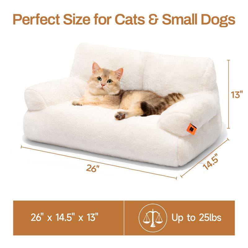 Pet Couch Bed, Washable Cat Beds, Durable Dog Beds with Non-Slip Bottom, Ultra Soft Short Plush Fluffy Cat Couch for Spring Summer