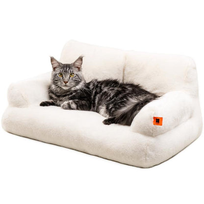 Pet Couch Bed, Washable Cat Beds, Durable Dog Beds with Non-Slip Bottom, Ultra Soft Short Plush Fluffy Cat Couch for Spring Summer