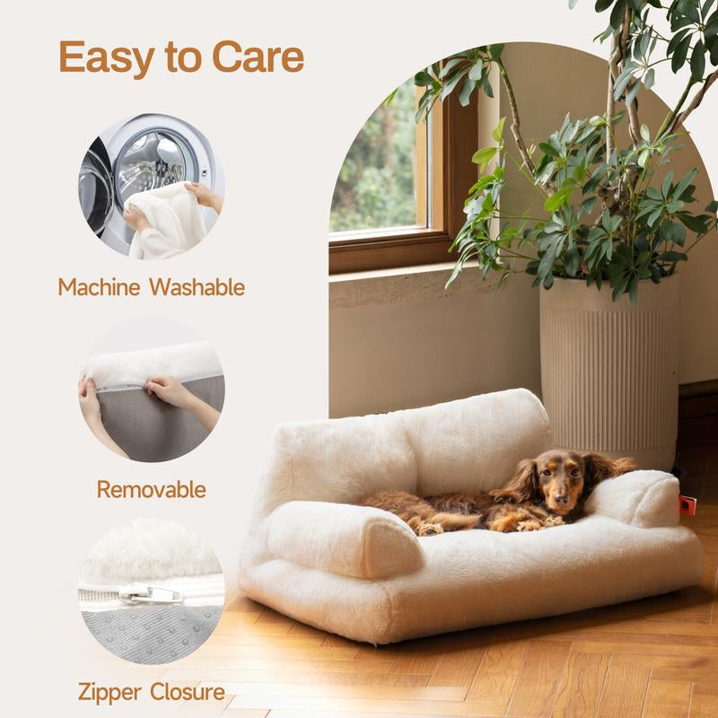 Pet Couch Bed, Washable Cat Beds, Durable Dog Beds with Non-Slip Bottom, Ultra Soft Short Plush Fluffy Cat Couch for Spring Summer