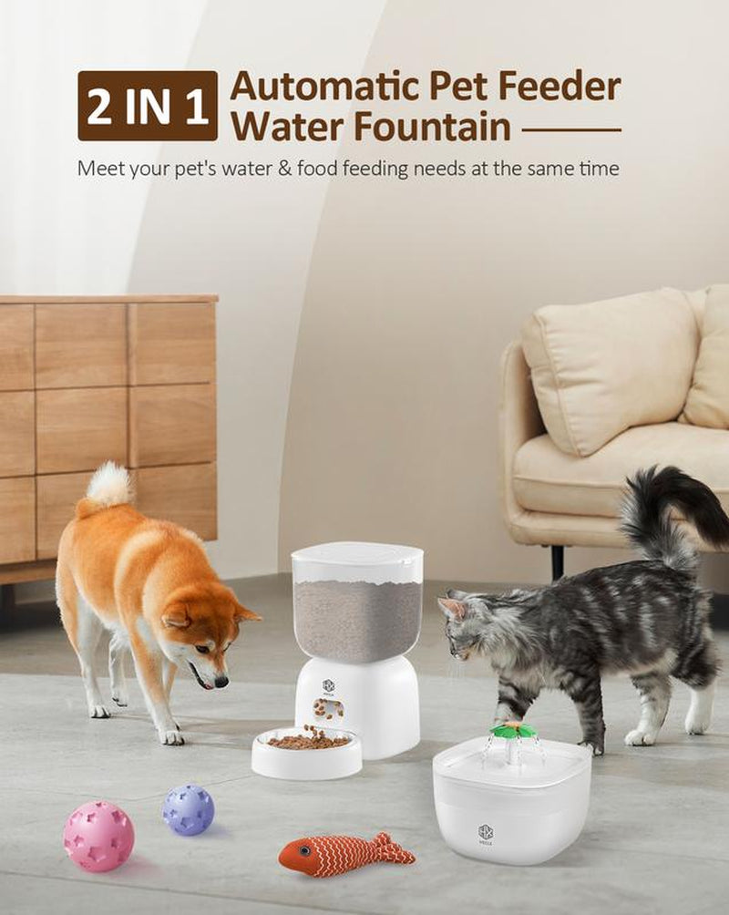 2In1 Pet Food and Water Automatic Dispenser,Large Capacity Pet Feeding Dispensers for Dogs and Cats.Automatic Feeder Witn Voice Recording