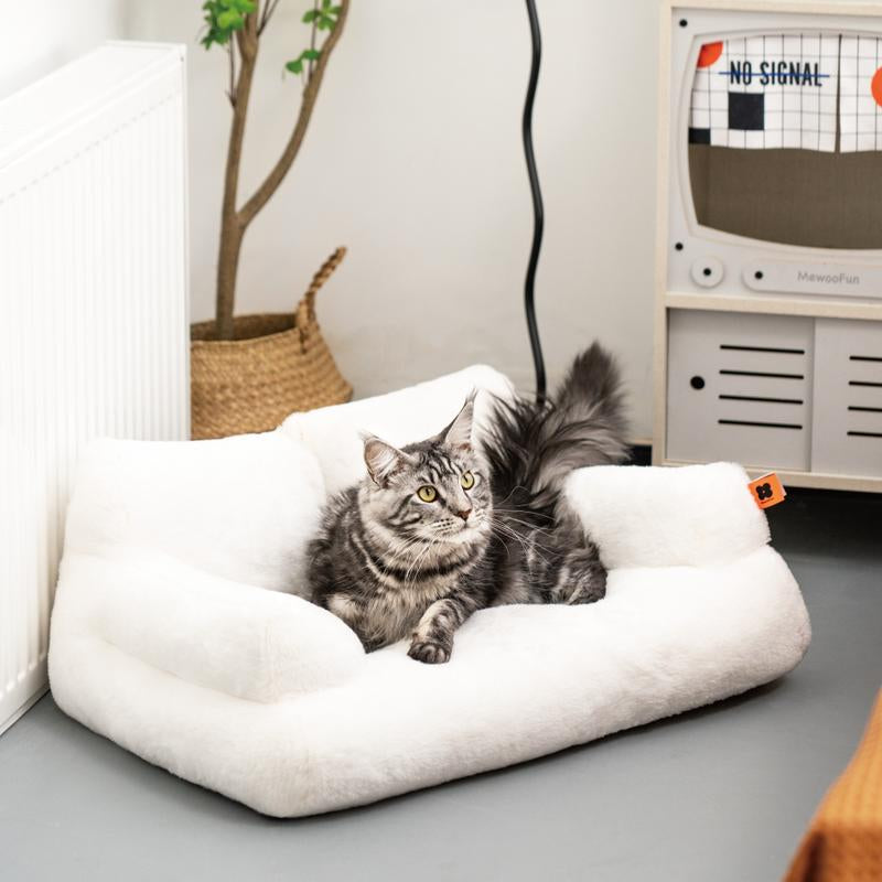 Pet Couch Bed, Washable Cat Beds, Durable Dog Beds with Non-Slip Bottom, Ultra Soft Short Plush Fluffy Cat Couch for Spring Summer