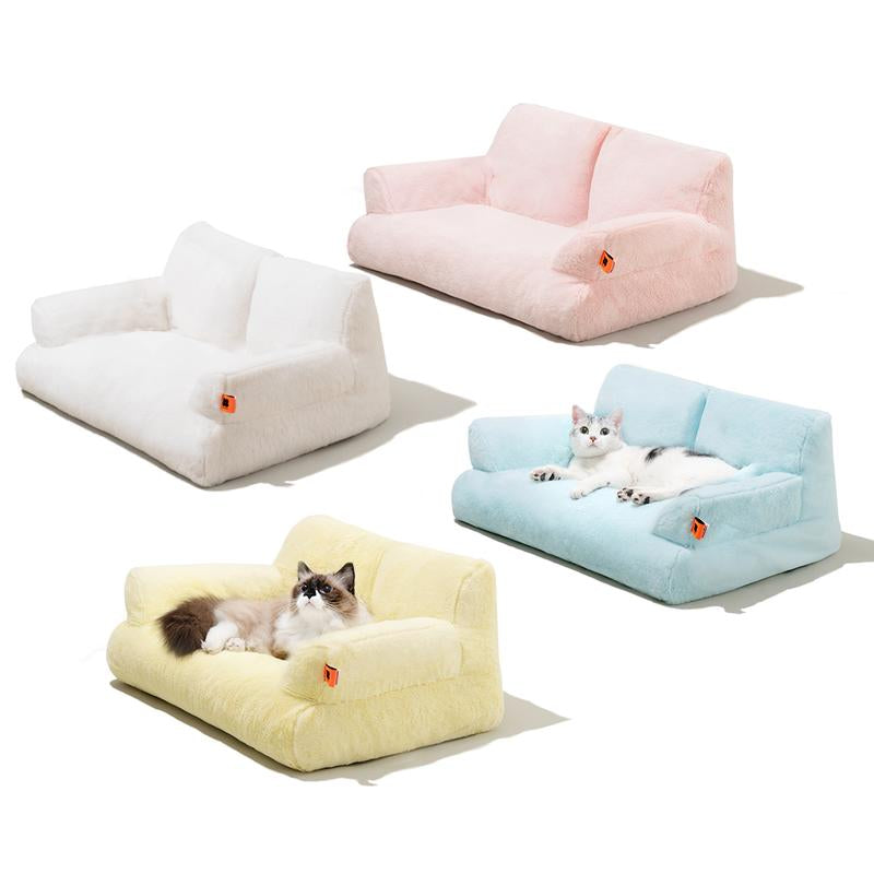 Pet Couch Bed, Washable Cat Beds, Durable Dog Beds with Non-Slip Bottom, Ultra Soft Short Plush Fluffy Cat Couch for Spring Summer