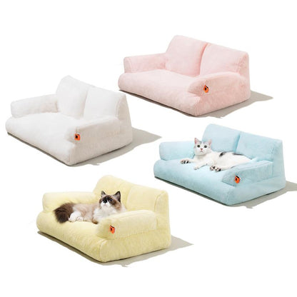 Pet Couch Bed, Washable Cat Beds, Durable Dog Beds with Non-Slip Bottom, Ultra Soft Short Plush Fluffy Cat Couch for Spring Summer