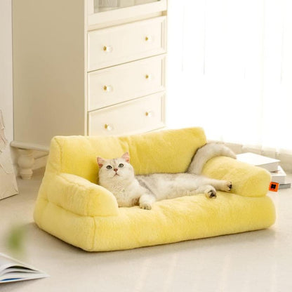 Pet Couch Bed, Washable Cat Beds, Durable Dog Beds with Non-Slip Bottom, Ultra Soft Short Plush Fluffy Cat Couch for Spring Summer