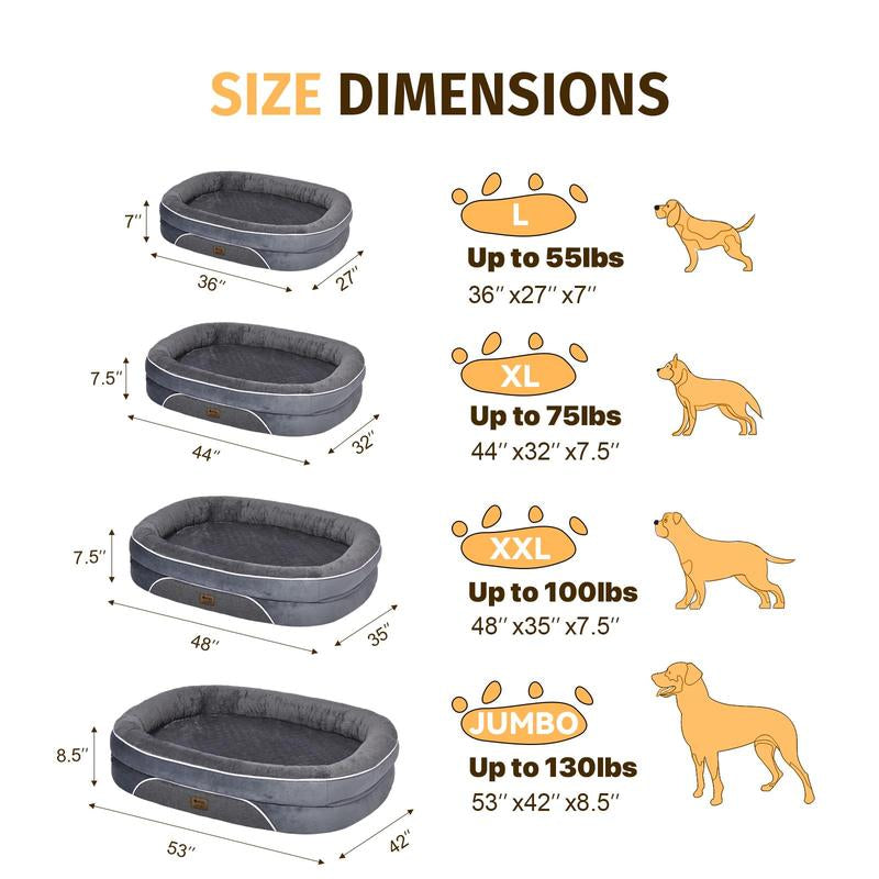 Dog Beds for Small Medium Large Dogs, Orthopedic Foam Dog Bed with Removable Washable Cover, Waterproof Pet Sofa with Removable Bolster, Pet Cushion with Anti-Slip Bottom, Super Soft Pet Mattress