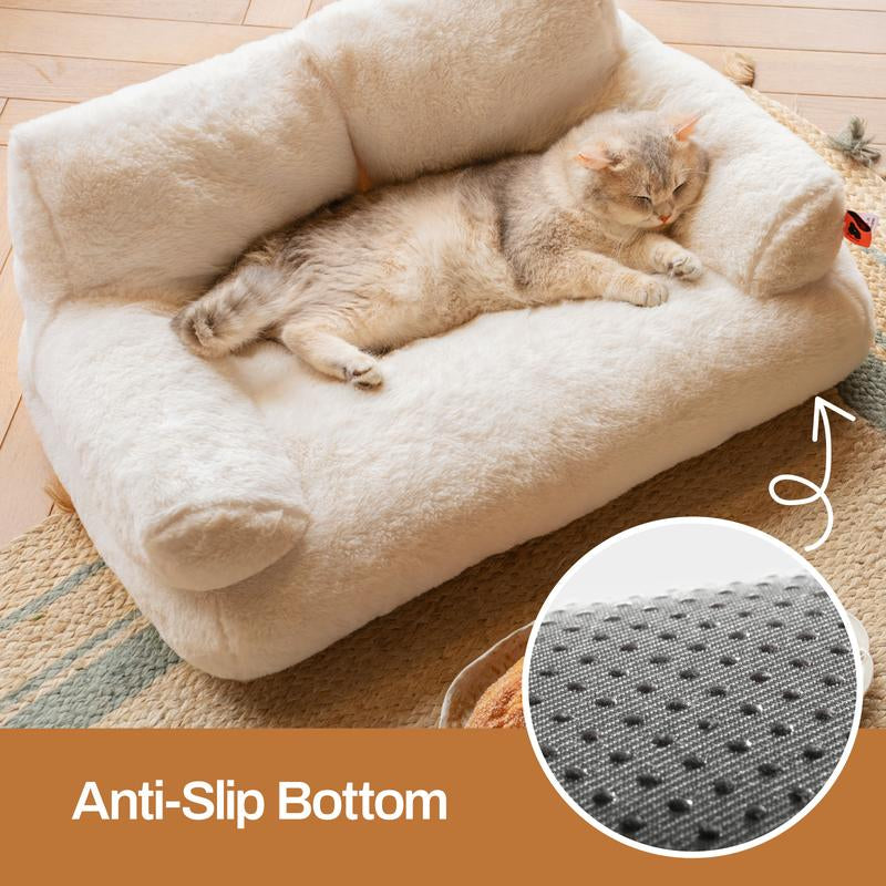 Pet Couch Bed, Washable Cat Beds, Durable Dog Beds with Non-Slip Bottom, Ultra Soft Short Plush Fluffy Cat Couch for Spring Summer