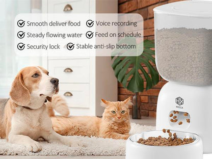 2In1 Pet Food and Water Automatic Dispenser,Large Capacity Pet Feeding Dispensers for Dogs and Cats.Automatic Feeder Witn Voice Recording