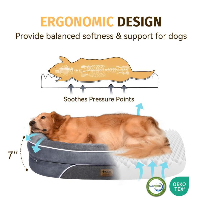 Dog Beds for Small Medium Large Dogs, Orthopedic Foam Dog Bed with Removable Washable Cover, Waterproof Pet Sofa with Removable Bolster, Pet Cushion with Anti-Slip Bottom, Super Soft Pet Mattress